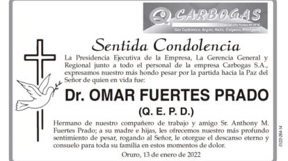 Condolencias por la partida del Dr. Omar Fuertes Prado