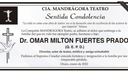 Condolencias por la pérdida del Dr. Omar Milton Fuertes Prado