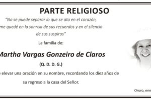 Martha Vargas Gonzeiro de Claros, parte religioso en su memoria