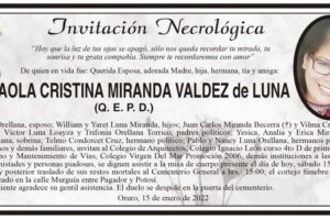 Invitación Necrológica de Paola Cristina Miranda Valdez