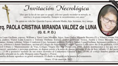 Invitación Necrológica de Paola Cristina Miranda Valdez
