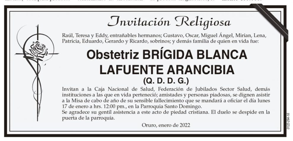 Obituarios de Brígida Blanca Lafuente Arancibia