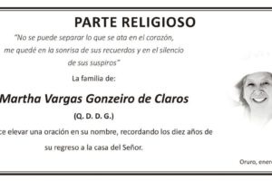 Martha Vargas Gonzeiro de Claros, parte religioso en su memoria