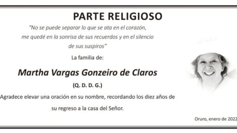 Martha Vargas Gonzeiro de Claros, parte religioso en su memoria
