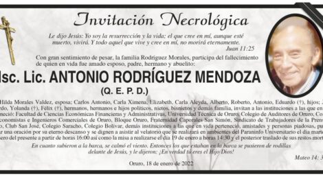 Invitación Necrológica: Antonio Rodríguez Mendoza