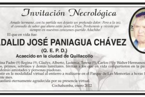 Invitación Necrológica de Adalid José Paniagua Chávez