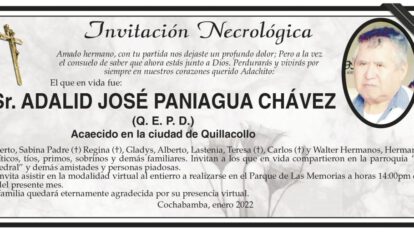 Invitación Necrológica de Adalid José Paniagua Chávez