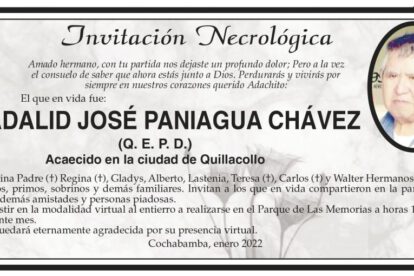 Invitación Necrológica de Adalid José Paniagua Chávez