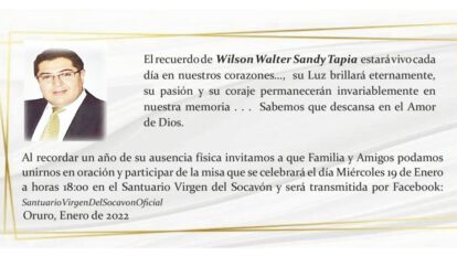 Necrológica de Wilson Walter Sandy Tapia