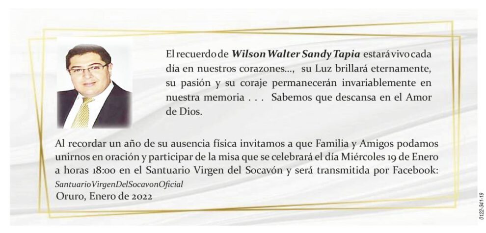 Necrológica de Wilson Walter Sandy Tapia