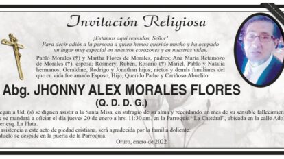 Obituarios de Abg. JHONNY ALEX MORALES FLORES
