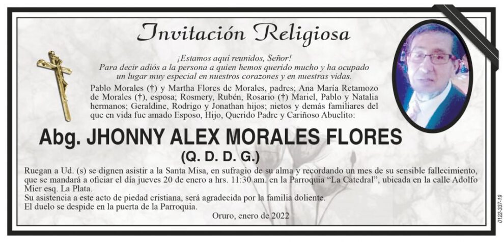 Obituarios de Abg. JHONNY ALEX MORALES FLORES