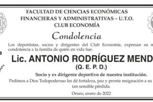 Condolencia por Lic. Antonio Rodríguez Mendoza