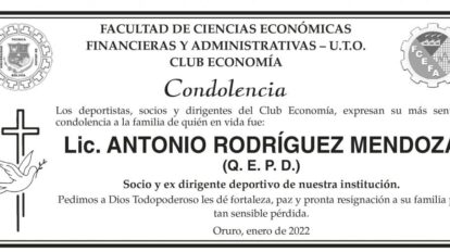 Condolencia por Lic. Antonio Rodríguez Mendoza