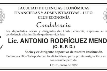 Condolencia por Lic. Antonio Rodríguez Mendoza