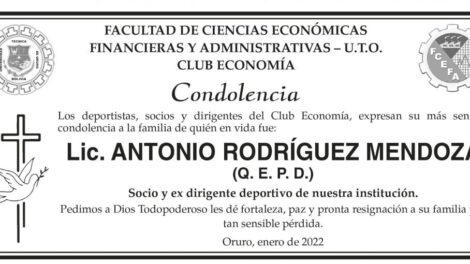 Condolencia por Lic. Antonio Rodríguez Mendoza