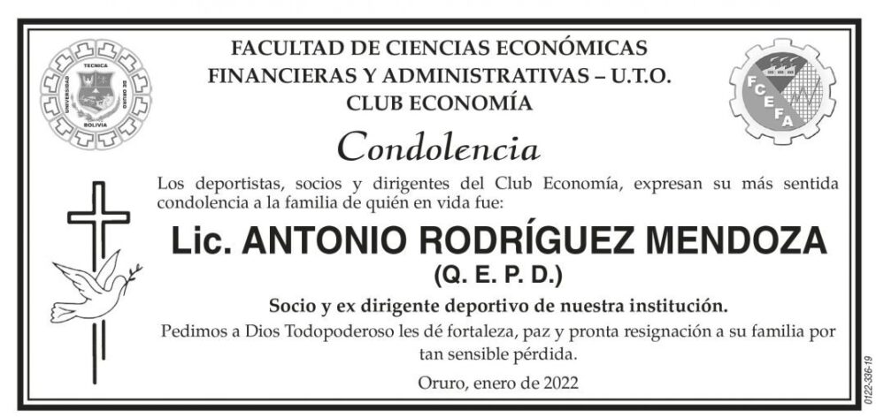 Condolencia por Lic. Antonio Rodríguez Mendoza