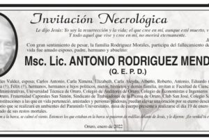 Invitación Necrológica para Antonio Rodriguez Mendoza