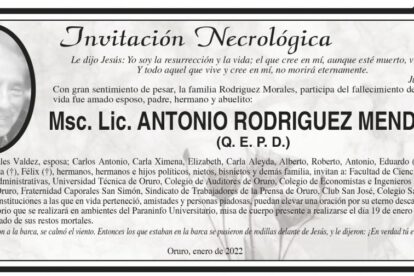 Invitación Necrológica para Antonio Rodriguez Mendoza