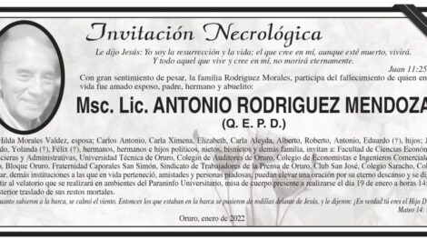 Invitación Necrológica para Antonio Rodriguez Mendoza