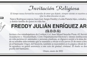 Invitación Religiosa: Freddy Julián Enríquez Arias