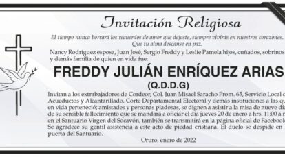 Invitación Religiosa: Freddy Julián Enríquez Arias