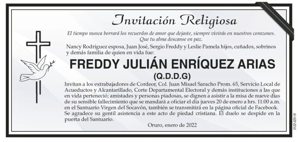 Invitación Religiosa: Freddy Julián Enríquez Arias