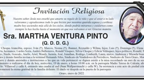 Invitación Religiosa para Martha Ventura Pinto