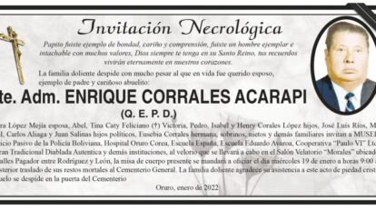 Invitación Necrológica: Enrique Corrales Acarapi