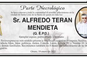 Parte Necrológico de Alfredo Teran Mendieta