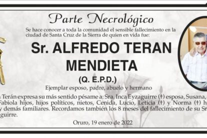 Parte Necrológico de Alfredo Teran Mendieta