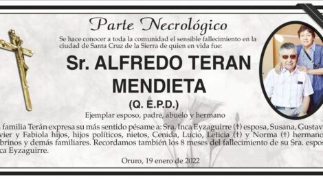 Parte Necrológico de Alfredo Teran Mendieta