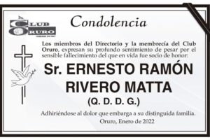 Condolencia por el fallecimiento de Ernesto Ramón Rivero Matta