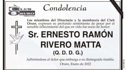 Condolencia por el fallecimiento de Ernesto Ramón Rivero Matta