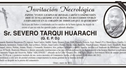 Invitación Necrológica para Severo Tarqui Huarachi