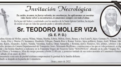 Invitación Necrológica para Teodoro Moller Viza