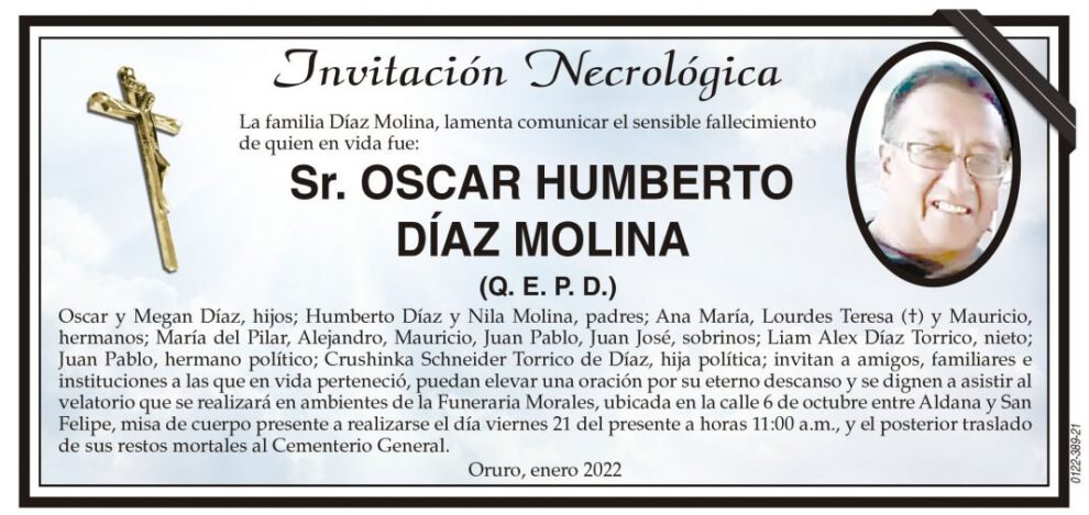 Invitación Necrológica: Oscar Humberto Díaz Molina