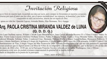 Invitación Religiosa para Paola Cristina Miranda Valdez