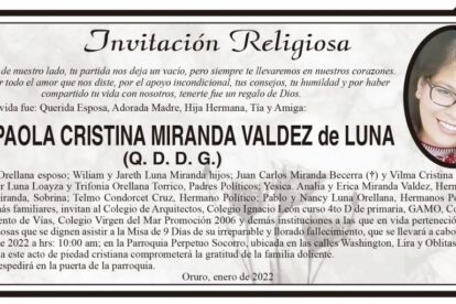 Invitación Religiosa para Paola Cristina Miranda Valdez