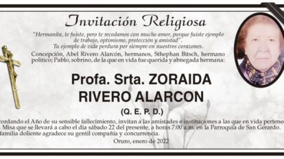 Invitación Religiosa para Zoraida Rivero Alarcón