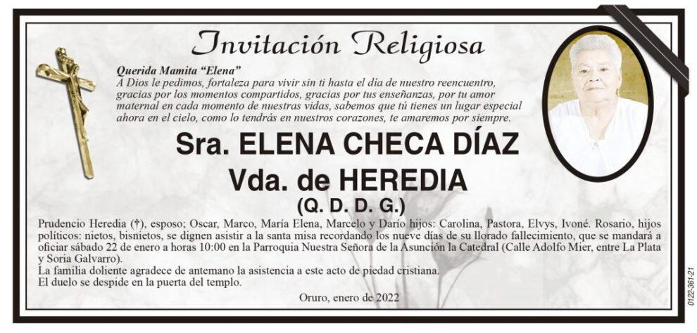 Invitación Religiosa para Elena Checa Díaz
