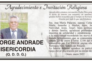 Agradecimiento e Invitación Religiosa por Jorge Andrade Misericordia