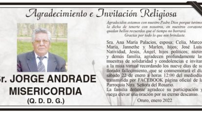Agradecimiento e Invitación Religiosa por Jorge Andrade Misericordia