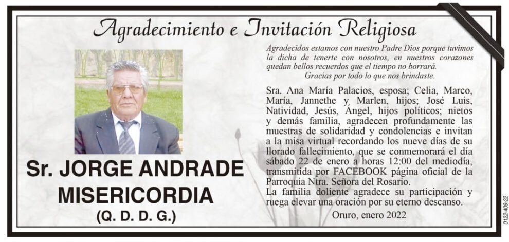 Agradecimiento e Invitación Religiosa por Jorge Andrade Misericordia