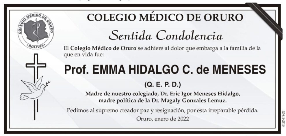 Prof. EMMA HIDALGO C. de MENESES Q. E. P. D.