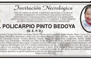 Invitación Necrológica: Sr. Policarpio Pinto Bedoya (Q. E. P. D.)