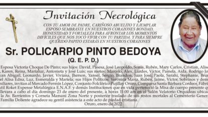 Invitación Necrológica: Sr. Policarpio Pinto Bedoya (Q. E. P. D.)