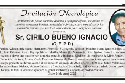Invitación Necrológica para CIRILO BUENO IGNACIO