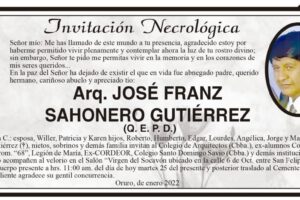 Invitación Necrológica: José Franz Sahonero Gutiérrez