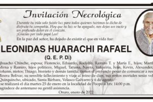 Invitación Necrológica de Leonidas Huarachi Rafael